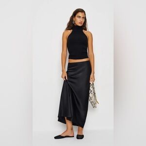REFORMATION Layla Black Silk Bias Midi Skirt Size 12